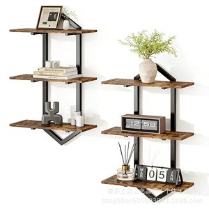Iron Wood Floating <b>Shelf</b> <b>Wall</b> <b>Mounted</b> 2 Tier Storage Rack For Bathroom Kitchen Living Room Organization - Product Image 2