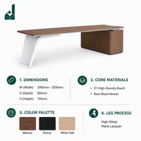 Bureau de direction ergonomique moderne en placage de noyer avec finition laquée piano, boîte de gestion de câbles intelligente, table d'appoint écologique