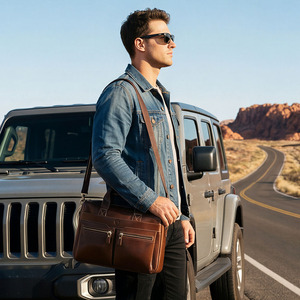 Maletín de Cuero Genuino para Hombre BULL CAPTAIN, Bolsa para Portátil, Clásica, de Negocios, Bandolera, con Cierre de Cremallera Resistente - Product Image 4