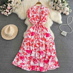 Nuevos Vestidos Elegantes con Estampado Floral, Mangas Volantes de Lujo Ligero, Vestido con Cordones Ajustables, Ropa Casual de Alta Gama para Mujer - Product Image 2