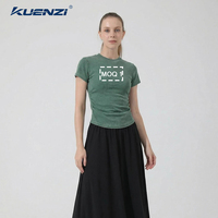 Camiseta de Manga Corta Kuenzi Washed Hot Girl, 280GSM, 96% Algodón, 4% Elastano, Ajustada, Estilo Americano, Elástica para Mujer