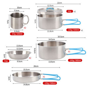 Ensemble de cuisine de camping en acier inoxydable 304 pour 2 personnes, portable, randonnée en plein air, survie, ensemble de 8 casseroles - Product Image 3