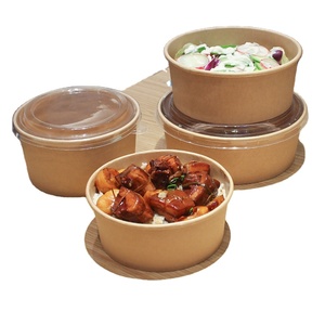 Custom 1000ml Food Container Paper Bowl Packing Salad Bowls Kraft Paper Bowl With Lid - Product Image 4