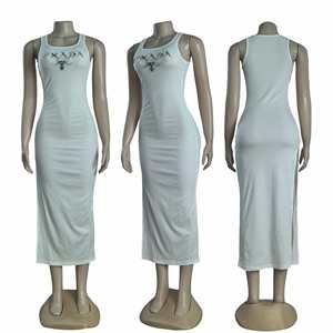 Vestidos Largos Personalizados con Logotipo para Mujer, Vestido Maxi Casual con Costuras Sólidas, Vestido Ajustado sin Mangas al por Mayor - Product Image 4