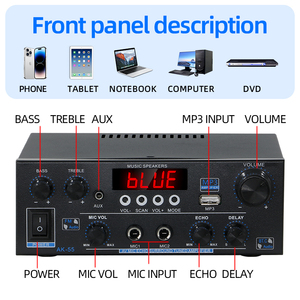 Amplificateur de puissance stéréo <span class=keywords><strong>HiFi</strong></span> AK-55 BT 5.0, 2.0 canaux, amplificateur numérique audio domestique, lecteur de musique karaoké avec télécommande - Product Image 3