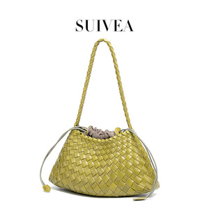 Bolso de hombro tejido para mujer con cierre de cordón de rejilla de diamantes estilo bohemio para uso diario - Product Image 4
