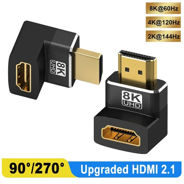 90 and 270 Degree Adapter  2.1 8K 60hz 2.0 4K 120hz 2K Right Angle   L Adapter for HDTV PS4 PS5