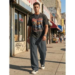 FOXA <b>Mens</b> Baggy Pants Drawstring <b>Stretch</b> Loose Fit Wide Leg Streetwear Pants With Pockets - Product Image 4