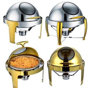Recipiente para Buffet de Lujo en Oro y Plata, Calentador de Alimentos para Buffet, Tapa Redonda de Vidrio, Recipiente para Buffet Comercial Grande de Acero Inoxidable - Product Image 2