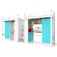 Lit superposé moderne pour dortoir scolaire avec bureau, armoire, cadre en métal et escalier pour 2 personnes