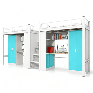 <span class=keywords><strong>Lit</strong></span> <span class=keywords><strong>superposé</strong></span> moderne pour dortoir scolaire <span class=keywords><strong>avec</strong></span> <span class=keywords><strong>bureau</strong></span>, armoire, cadre en métal et escalier pour <span class=keywords><strong>2</strong></span> personnes - Product Image 3