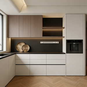 Meuble de rangement pour couverts sur mesure avec grand tiroir, <span class=keywords><strong>four</strong></span> vapeur intégré et armoire électrique, couleur contrastante - Product Image 4