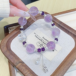 Pulsera de Cristal Natural de Cuarzo Morado de Diseño Moderno, Joyería Coleccionable para Mujer, Cadena de Mano para Regalo, Disponible al por Mayor - Product Image 1
