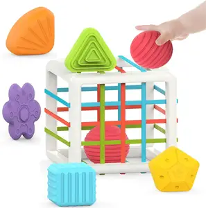 1 साल की उम्र में बच्चे के लिए मोंटेसरी खिलौने सॉर्टर खिलौना रंगीन घन और 6 Pcs बहु संवेदी आकार विकासात्मक सीखने खिलौने