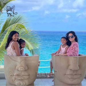 BLVE arte moderno abstracto creativo jardín decoración tallada a mano piedra Natural granito mármol cara humana silla para Parque - Product Image 6