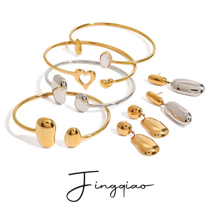 Yueli Stainless Steel Teardrop Open <b>Bangle</b> Earrings Jewelry <b>Set</b> Unisex Party Fashion - Product Image 1