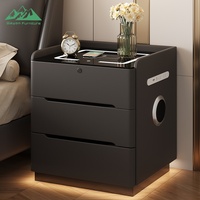 Table de chevet moderne Wayon avec haut-parleur Bluetooth, charge sans fil et 3 tiroirs en verre
