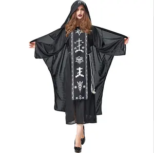 Nokta çift yüzlü kumaş + Rollney kumaş cadılar bayramı kostüm siyah sihirbazı elbise avrupa mahkemesi korku sihirbazı vampir şeytan