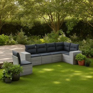 Conjunto de Sofá de Jardín de Ratán Sintético D0100XFTXG6, Gris, 6 Plazas, Patas Ajustables, Muebles de Exterior, Diseño Contemporáneo - Product Image 2