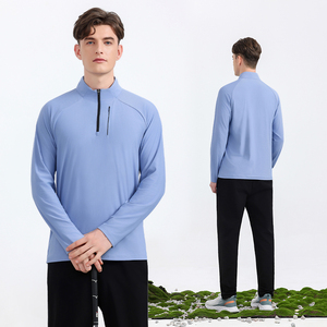 Hombres completo de secado rápido gimnasio Fitness ropa deportiva 1/4 cuartos Zip Top camisetas entrenamiento camiseta con diseño en blanco - Product Image 5