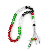 33 Perles 8mm Islamique Vert Noir Rouge Bracelet Chapelet en Cristal Musulman Palestine, Cadeaux Aïd Moubarak Ramadan