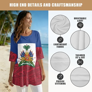 T-shirt ample et décontracté pour <span class=keywords><strong>femme</strong></span>, imprimé drapeau d'Haïti, manches courtes, style <span class=keywords><strong>tunique</strong></span> mignon, idéal pour l'été - Product Image 4