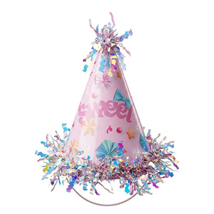 Chapeaux coniques de fête d'anniversaire DAMAI 3D à pompons, logo personnalisé OEM disponible, coiffes de fête pointues en papier pour adultes et enfants - Product Image 1