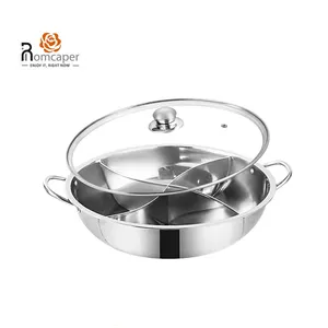 Olla caliente de acero inoxidable fácil de limpiar, olla de Cocina de Inducción de doble sitio Shabu para estufa de comedor artesanal con espejo familiar