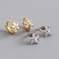 Großhandels preis Vergoldeter Schmuck bügel 925 Sterling Silber Vergoldet CZ Hochwertige Blume Huggie Ohrringe