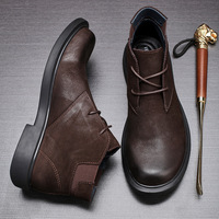 Bottes décontractées mi-montantes vintage pour hommes, en cuir véritable, à lacets, tendance, pour le travail, automne-hiver, avec semelle en caoutchouc