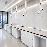 Poste de travail de laboratoire scientifique scolaire avec prises, robinet et armoires modulaires en acier – Bureau de laboratoire sur mesure pour l'éducation