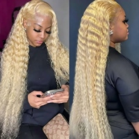 Perruque Lace Frontale Cheveux Humains Blond Miel 613 Ondulée Profonde 13x4 HD Lace Frontal Pré-Pluckée avec Baby Hair et Nœuds Blanchis Blond