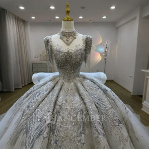 Vestido de Novia con Lujosas Aplicaciones de Encaje y Cuentas, Espalda con Cordones, Cola Larga Brillante, Personalizado Lsjj23 - Product Image 3