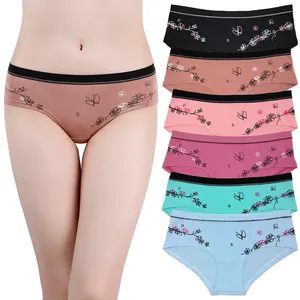 Yun Meng Ni Underwear Soft Cotton Brief Nice Flowers Butterfly Print Daily Lady Panties