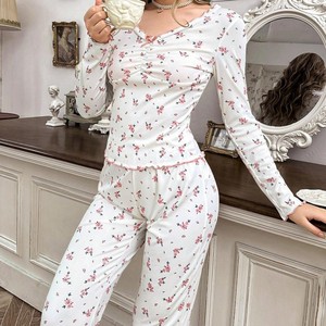 Vestito <span class=keywords><strong>da</strong></span> <span class=keywords><strong>donna</strong></span> con stampa floreale con fiocco e scollo a V lavorato a maglia a manica lunga <span class=keywords><strong>abbigliamento</strong></span> <span class=keywords><strong>da</strong></span> <span class=keywords><strong>notte</strong></span> per la vita quotidiana Casual Sexy autunno nuovo - Product Image 5