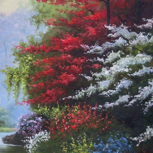 رسم يدوي للقرية تشبه الأحلام ملونة زهرة جراديرن المناظر الطبيعية كوخ عيد الميلاد لوحة زيتية - Product Image 3