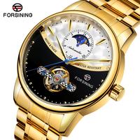 Forsining Design de luxe Bracelet en acier inoxydable résistant à l'eau montre-bracelet pour homme cadeau expédition rapide montres mécaniques automatiques Moonphase