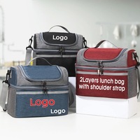 Sac à déjeuner isotherme double couche personnalisé avec logo, couleur unie, bandoulière, sac de pique-nique portable, boîte à repas, sac de rangement alimentaire