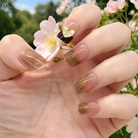 Kit de 24 faux ongles carrés français réutilisables en PMMA avec strass et dégradé nude pour femmes – DIY