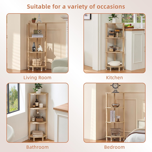 4 Tier Freestanding Wooden <strong>Corner</strong> Bookshelf Natural Tone <strong>Storage</strong> Shelf <strong>Unit</strong> for Bathroom Bedroom Small Spaces - Product Image 4