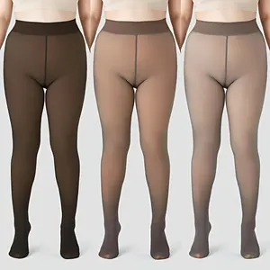 Plus Size High Waist Compression Footed Pants Tights Winter Fleece Lined Warm Stockings Translucent Thermal Leggings for Women