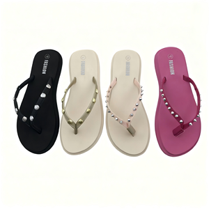 Tongs pour femmes inspirées de la plage, à bout ouvert, avec des clous en cristal dorés et argentés, sangles noires et beiges, pour le printemps et l'été, écologiques - Product Image 3