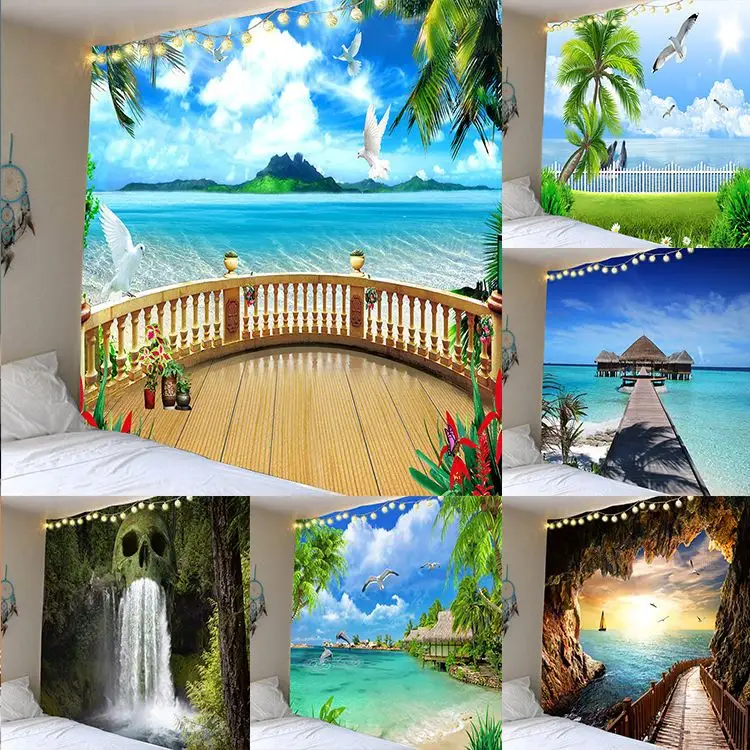 Factory direct sales can customize Forest Creek series household tapestry wall decoration beach towel sitting carpet Tapestries