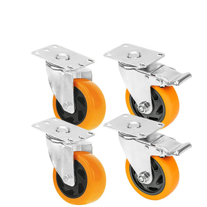 Roues pivotantes orange de 76 mm avec frein pour chariots et meubles, rotation à 360 degrés, charge maximale de 400 kg, lot de 4 - Product Image 1