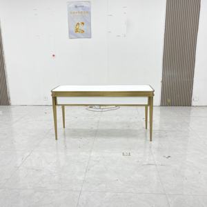 Goldrahmen-Schreibtisch mit weißer Platte und Schubladen – Luxuriöser Multifunktionstisch für Büro/Konferenz/Empfangsraum - Product Image 1