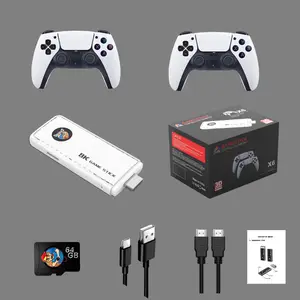 Hot Selling New Model X6 White Color Mini Game TV Stick Console Game 64GB Tf Card 2 Gamepads Kids Retro Game System Tv Stick