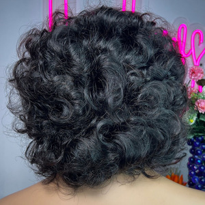Perruques de cheveux Remy à double tirage, franges, boucles rebondissantes, vietnamiennes, densité 250%, noires, courtes, bouclées, grandes boucles, 10 pouces, sans dentelle - Product Image 4