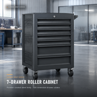 Armoire à outils mobile à 7 tiroirs en gris carbone, coffre de rangement de garage en acier robuste avec serrure et roulettes pivotantes
