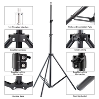 Trépied noir mat de 2 mètres, support durable avec lumière d'appoint pour diffusion en direct sur téléphone portable et prise de vue en extérieur