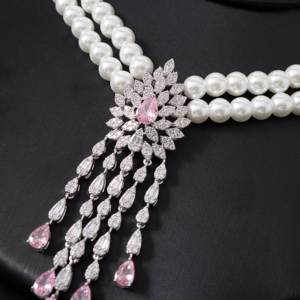 024401 Tassel Pérola Conjuntos de Jóias para Mulheres Rosa Cubic Zircon <span class=keywords><strong>Set</strong></span> Completa Jóias Mulher Arábia Saudita Wedding Party Acessório - Product Image 2